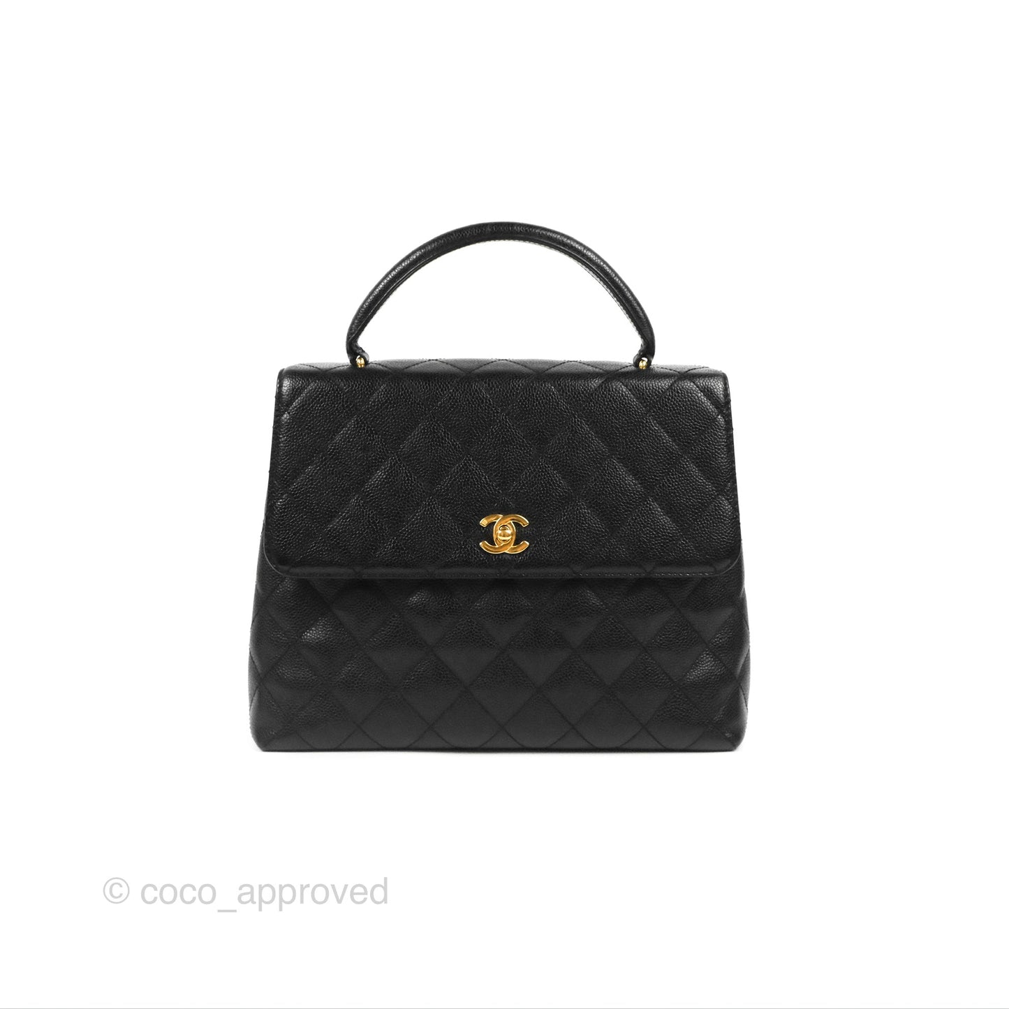Chanel Vintage Kelly Quilted Flap Black Caviar 24K Gold Hardware