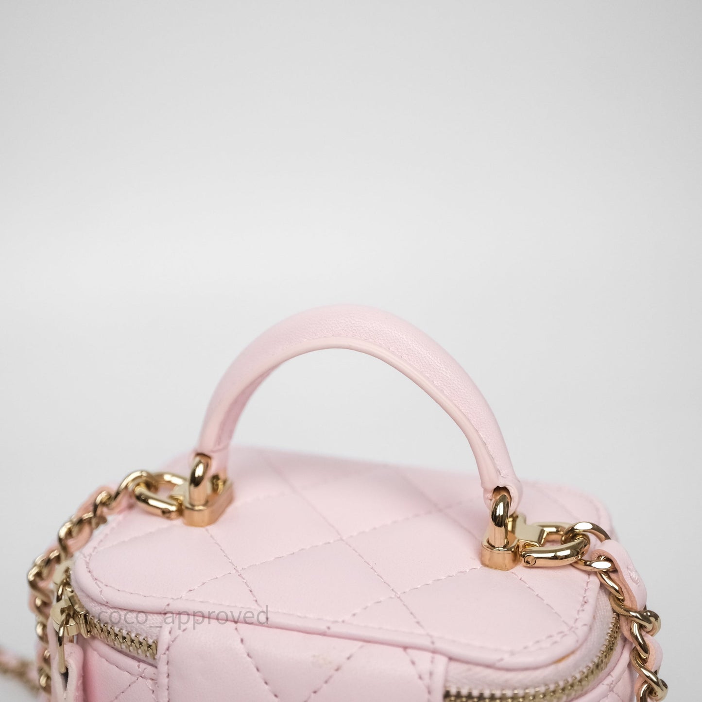 Chanel Mini Top Handle Vanity With Chain Pink Lambskin Gold Hardware