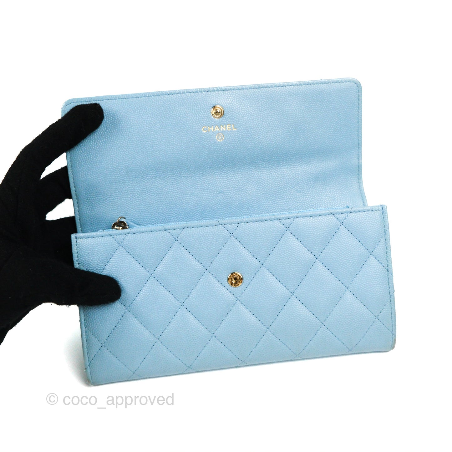 Chanel Long Flap Wallet Blue Caviar Gold Hardware