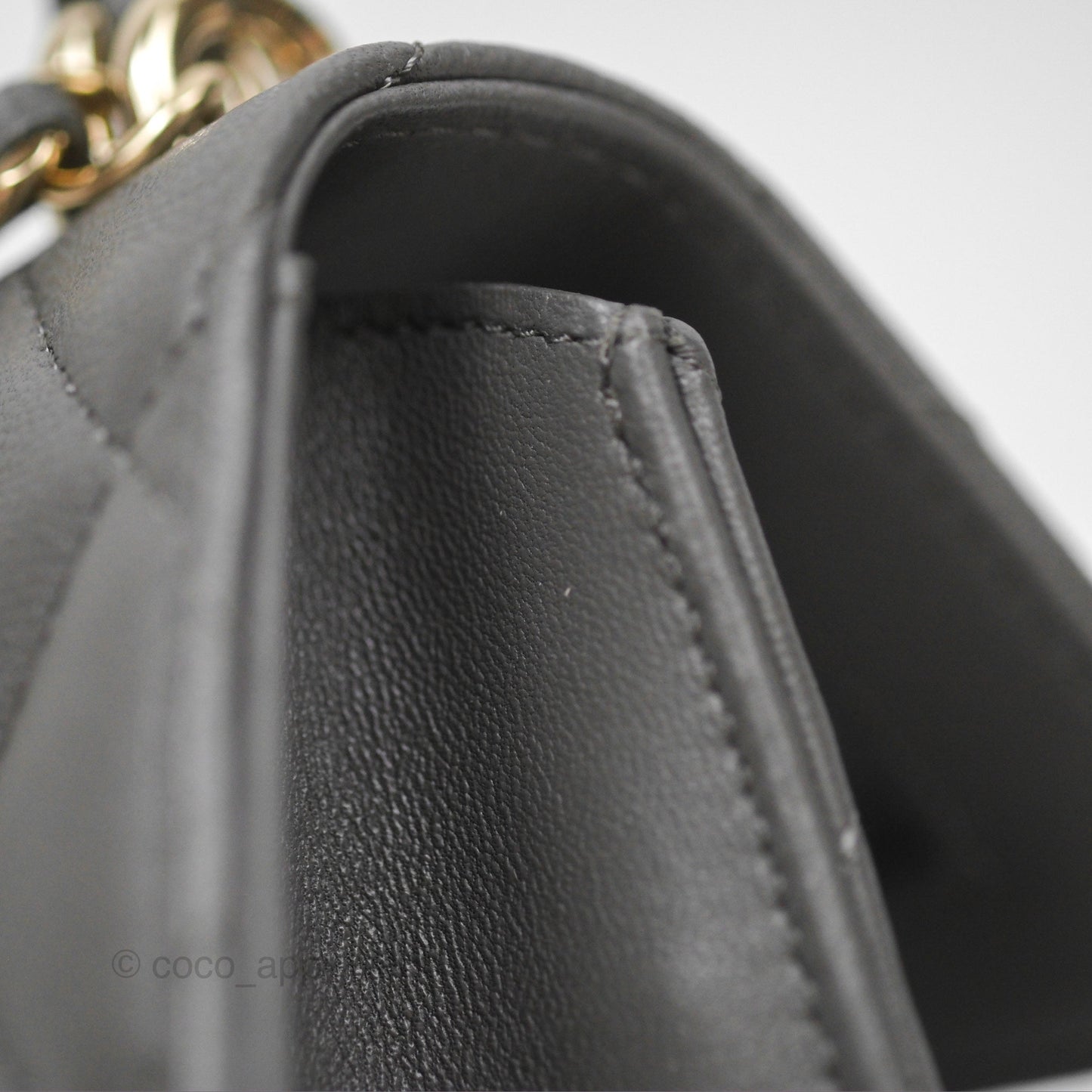 Chanel Mini Handle Clutch With Chain Grey Lambskin Gold Hardware