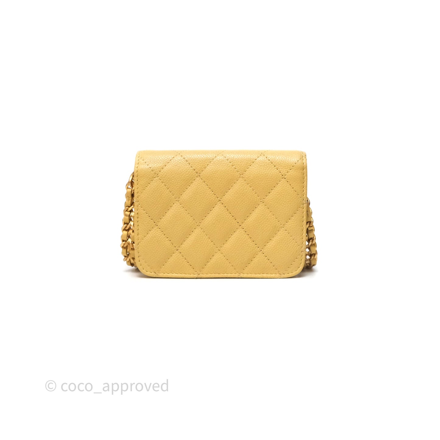 Chanel Mini Clutch With Chain Yellow Caviar Aged Gold Hardware