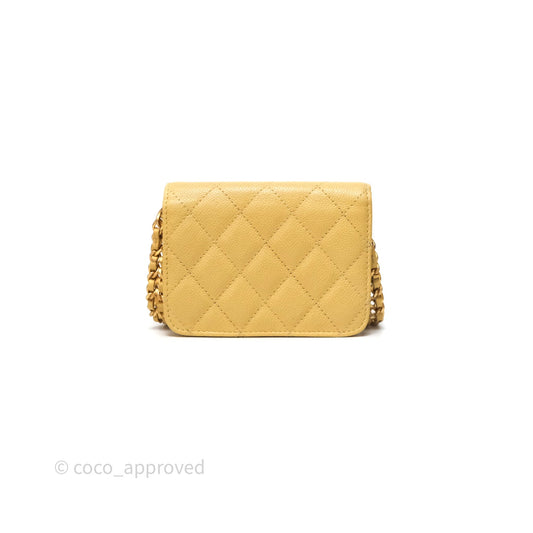 Chanel Mini Clutch With Chain Yellow Caviar Aged Gold Hardware