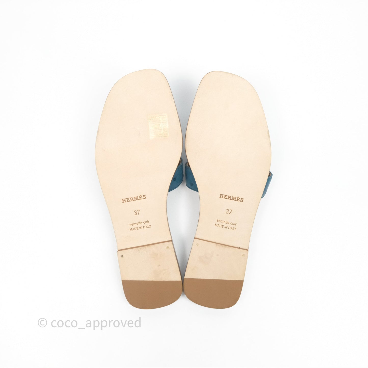 Hermès Oran Sandals in Blue Cobalt Ostrich Size 37
