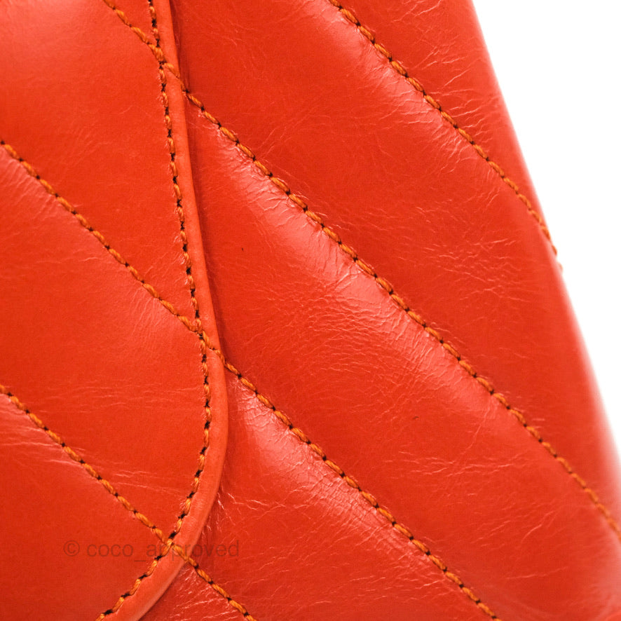 Chanel Chevron Small Coco Handle Dark Orange Shiny Aged Calfskin Aged Gold Hardware