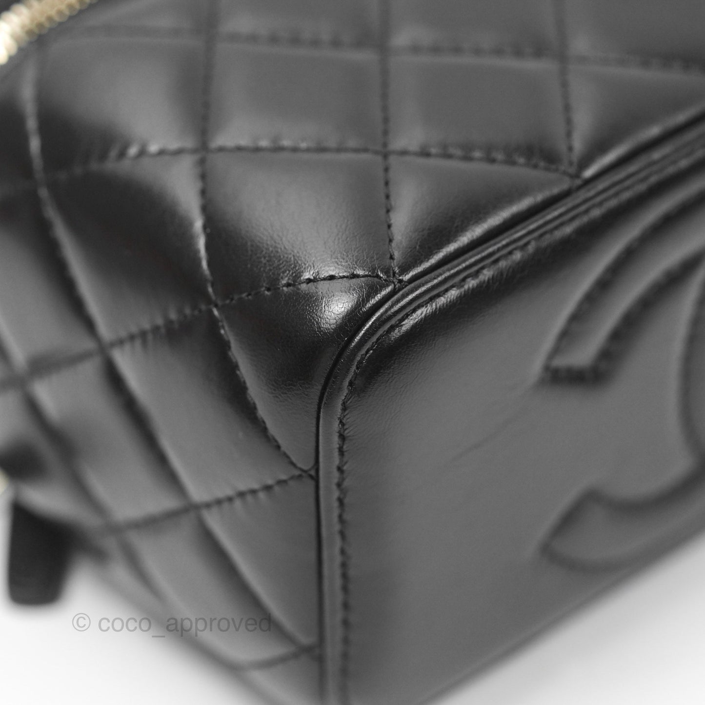 Chanel Vanity with Adjustable Chain Black Lambskin Aged Gold Hardware