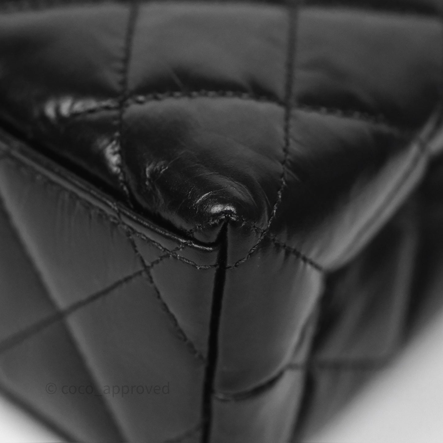 Chanel Kelly Bag Quilted Black Shiny Crumpled Calfskin Aged Gold Hardware
