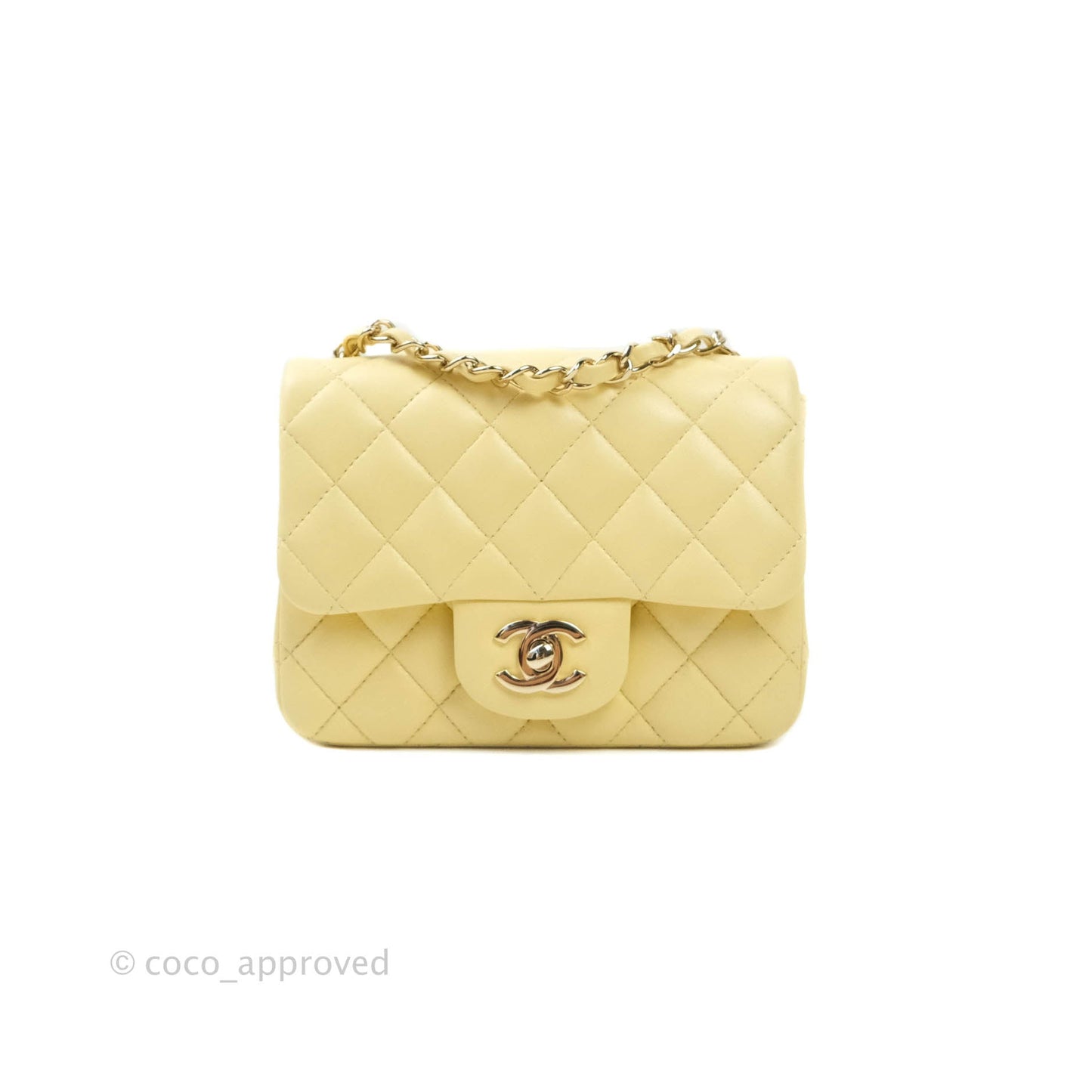 Chanel Mini Square Pale Yellow Lambskin Gold Hardware 21C