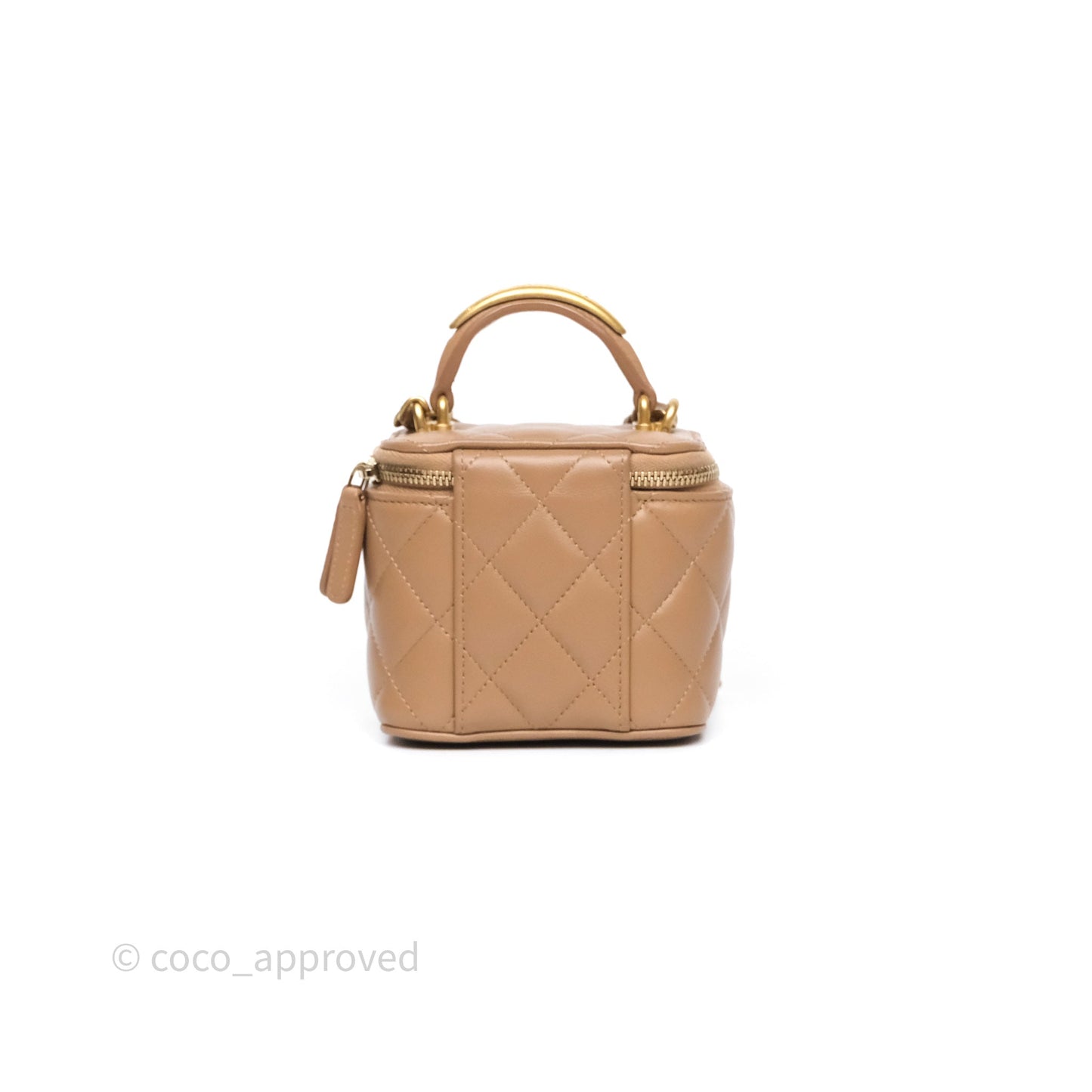 Chanel Mini Metal Top Handle Vanity With Chain Dark Beige Lambskin Aged Gold Hardware
