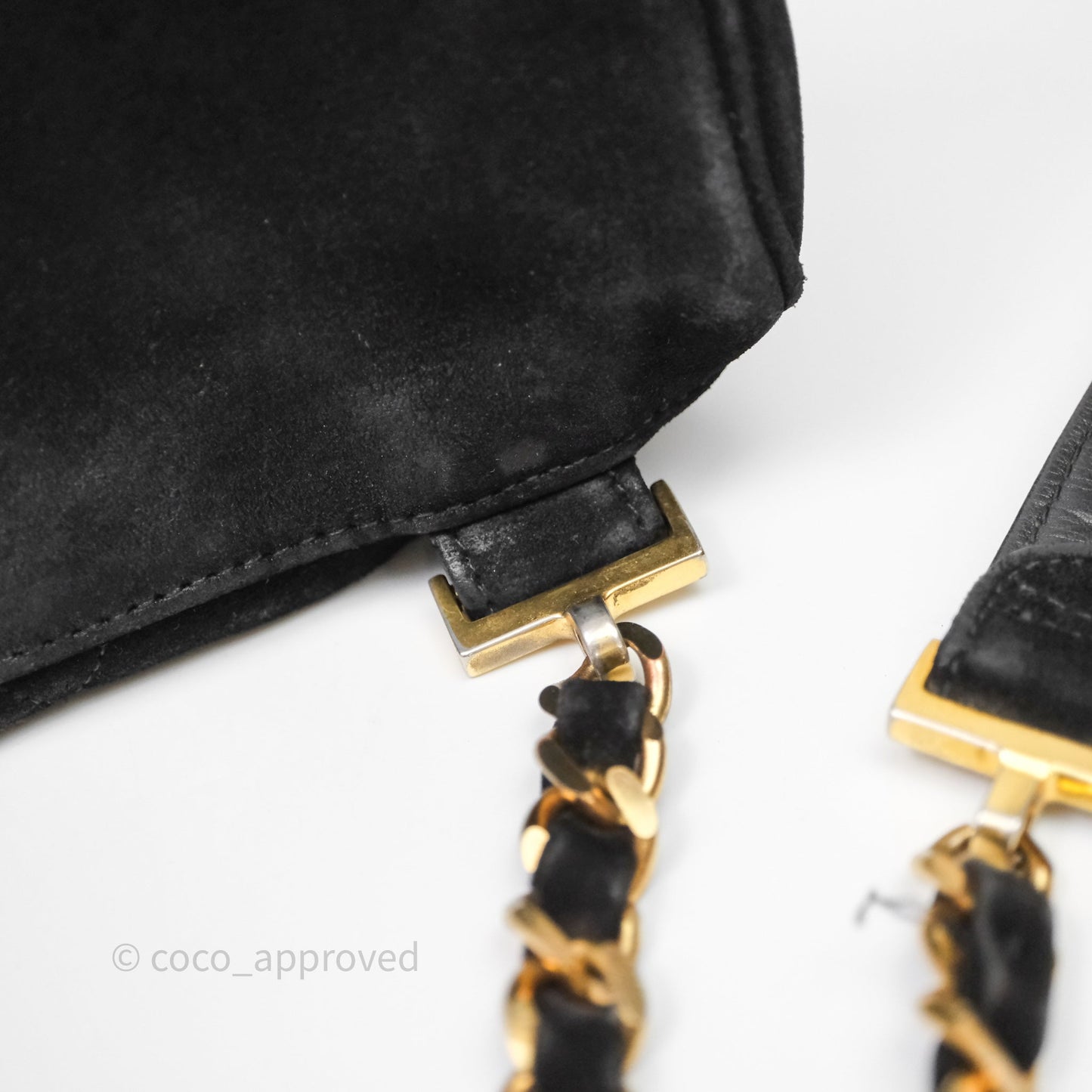 Chanel Vintage Quilted Suede CC Backpack Black Gold Hardware