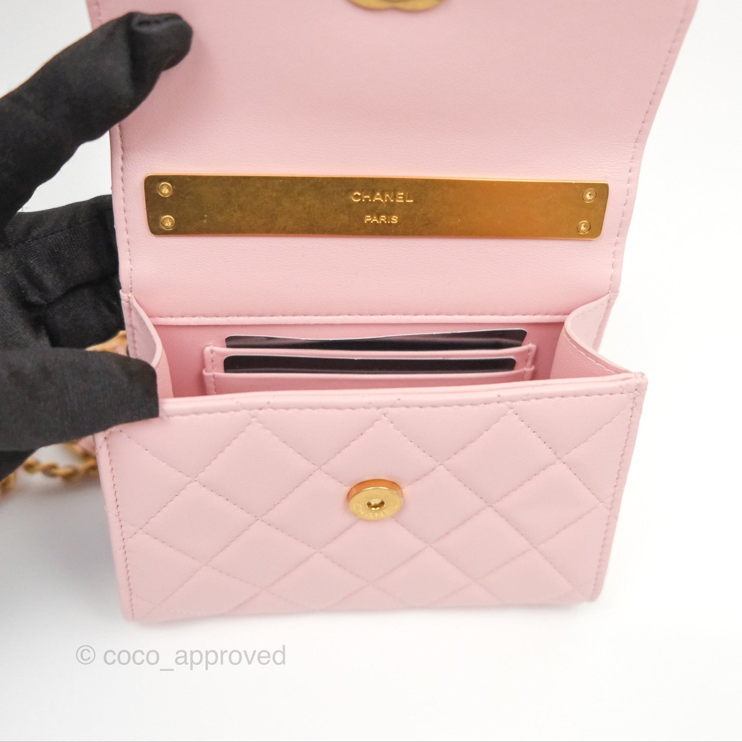 Chanel Enamel Top Handle Clutch with Chain Pink Lambskin Aged Gold Hardware 22B