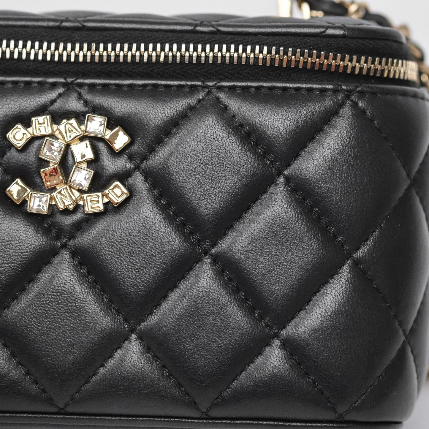 Chanel Crystals Top Handle Vanity Rectangular Black Lambskin Gold Hardware