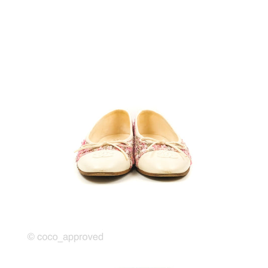 Chanel Ballerina Flats Pink/Ivory Tweed Size 38