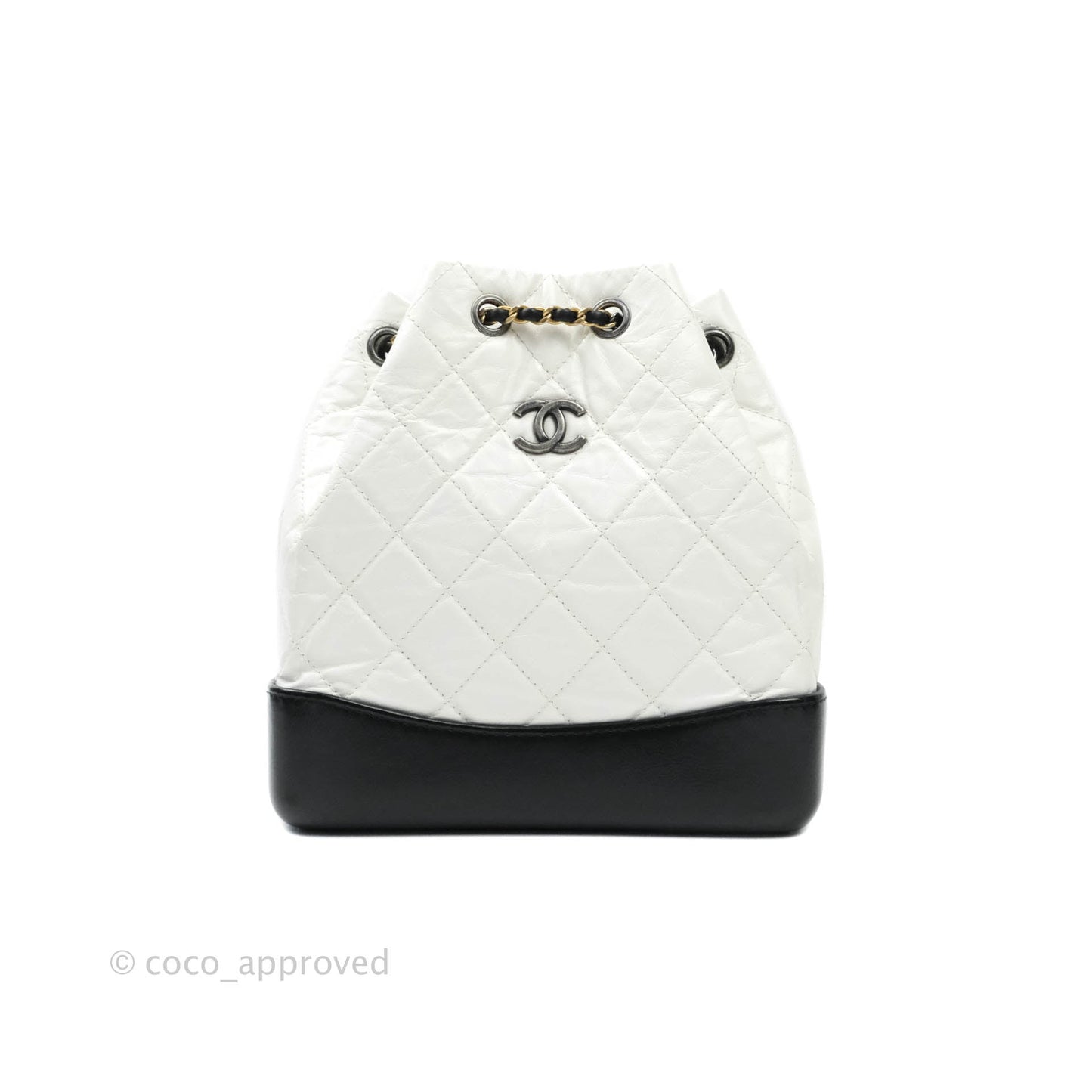Chanel Small Gabrielle Backpack White Black Aged Calfskin