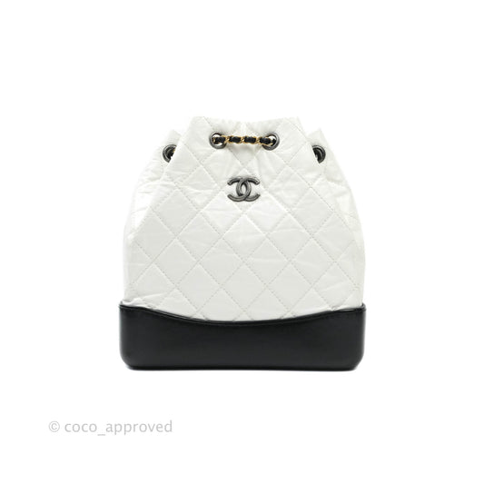 Chanel Small Gabrielle Backpack White Black Aged Calfskin