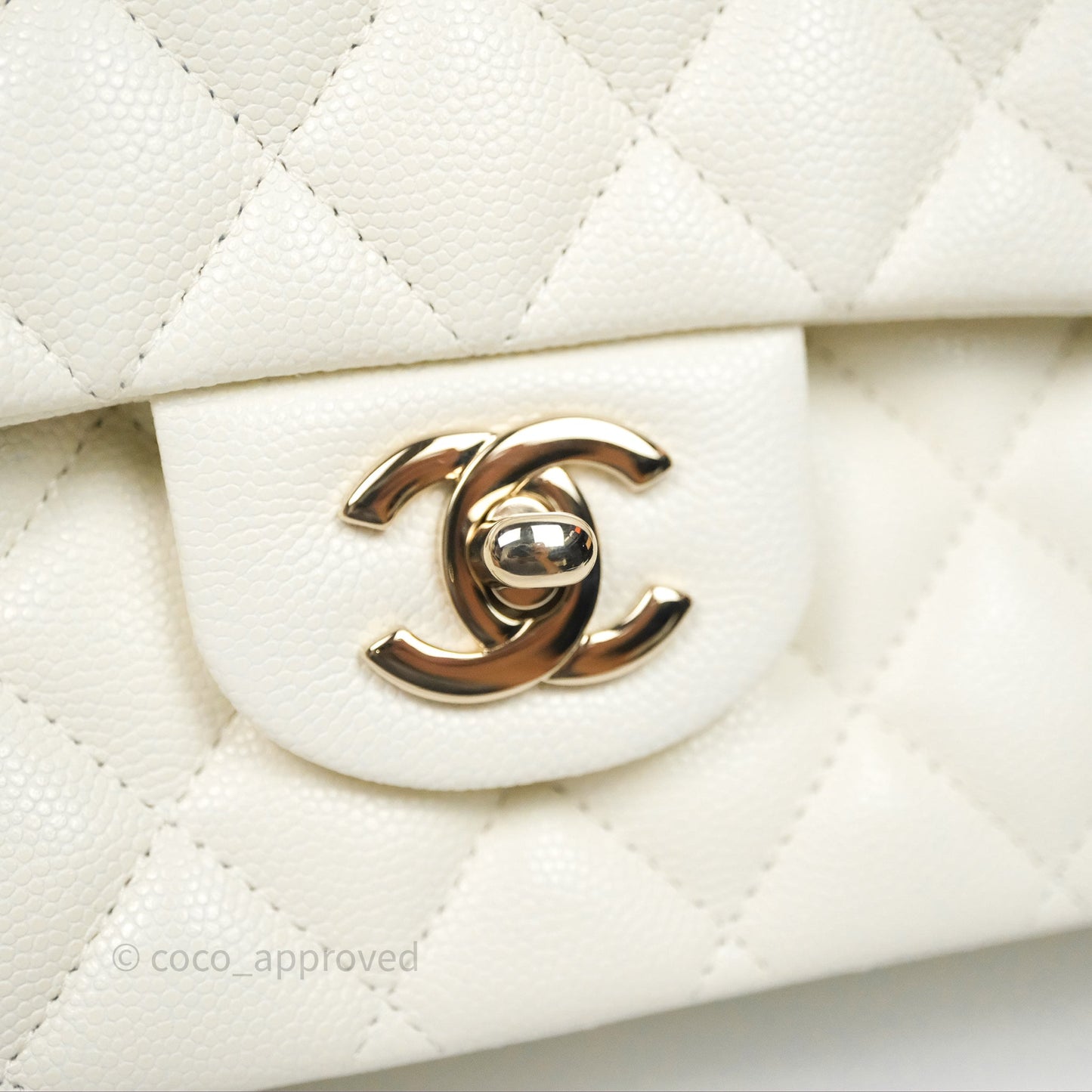 Chanel Classic M/L Medium Flap Quilted Ivory White Caviar Gold Hardware