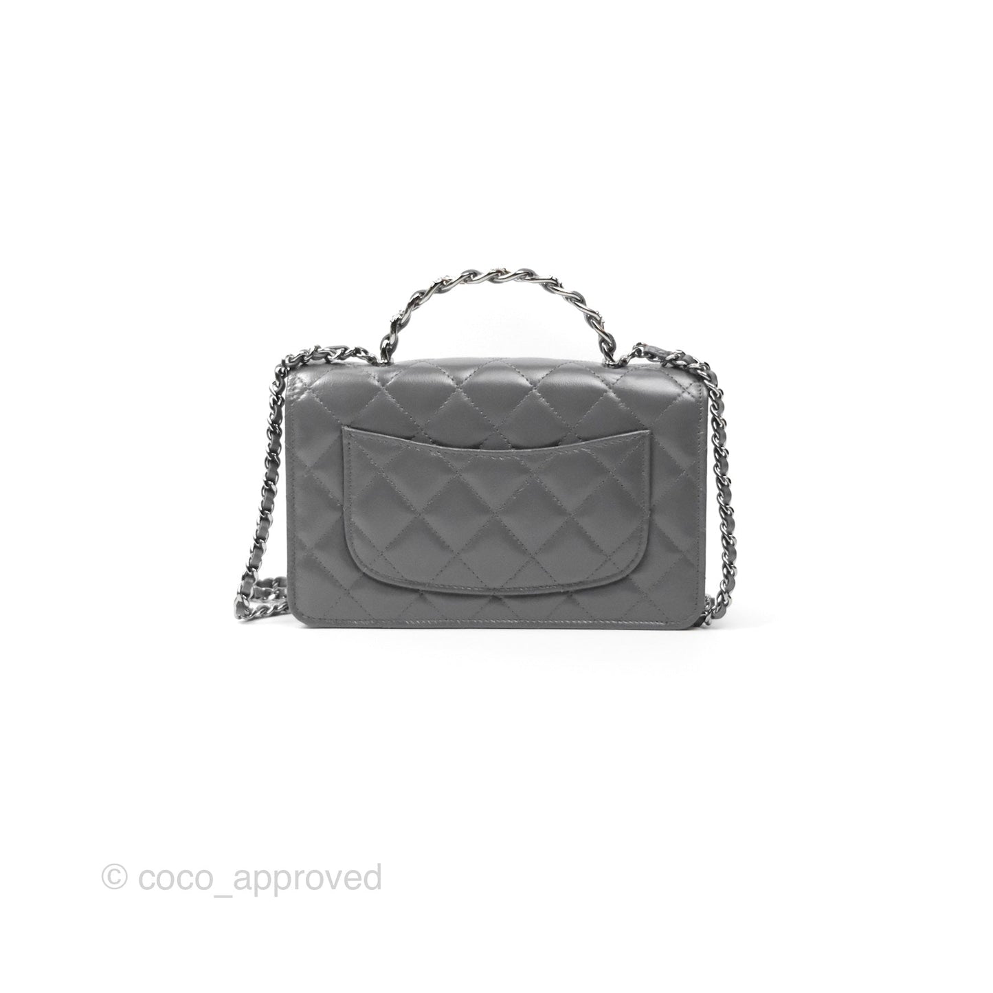 Chanel Top Handle Wallet On Chain WOC Dark Grey Calfskin Gun Metal 23K
