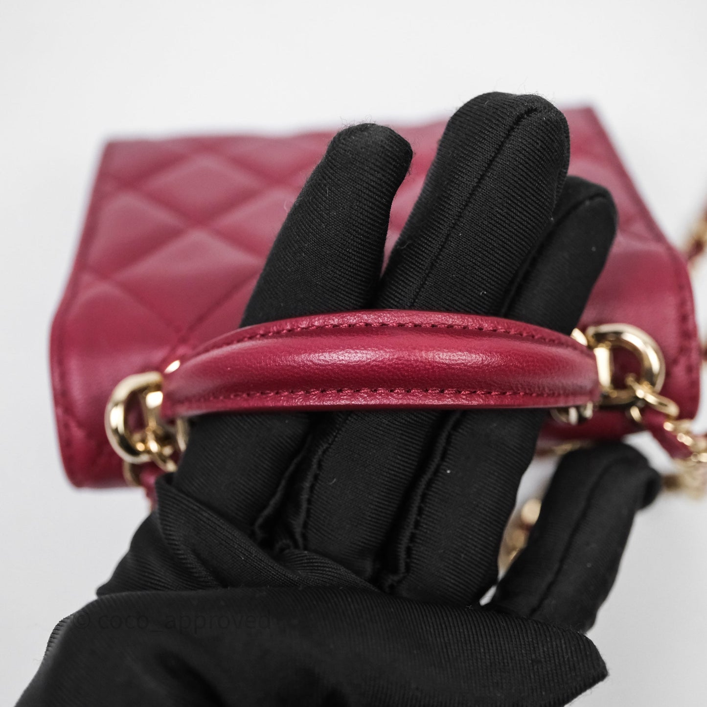Chanel Mini Top Handle Flap Bag Red Lambskin Gold Hardware