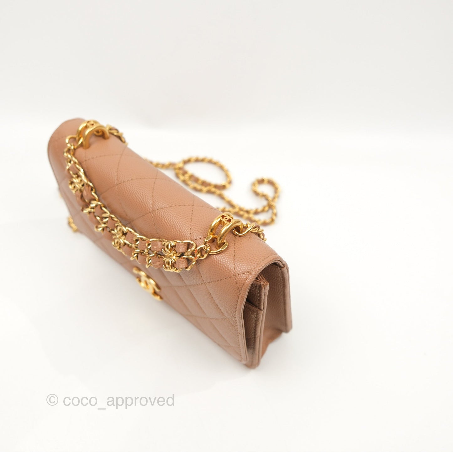 Chanel Coco First Wallet On Chain WOC Dark Beige Caviar Gold Hardware 22K