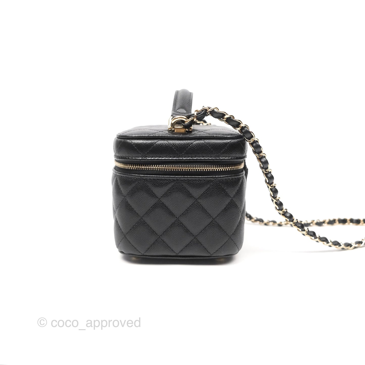 Chanel Quilted Top Handle Vanity Case Black Caviar Gold Hardware