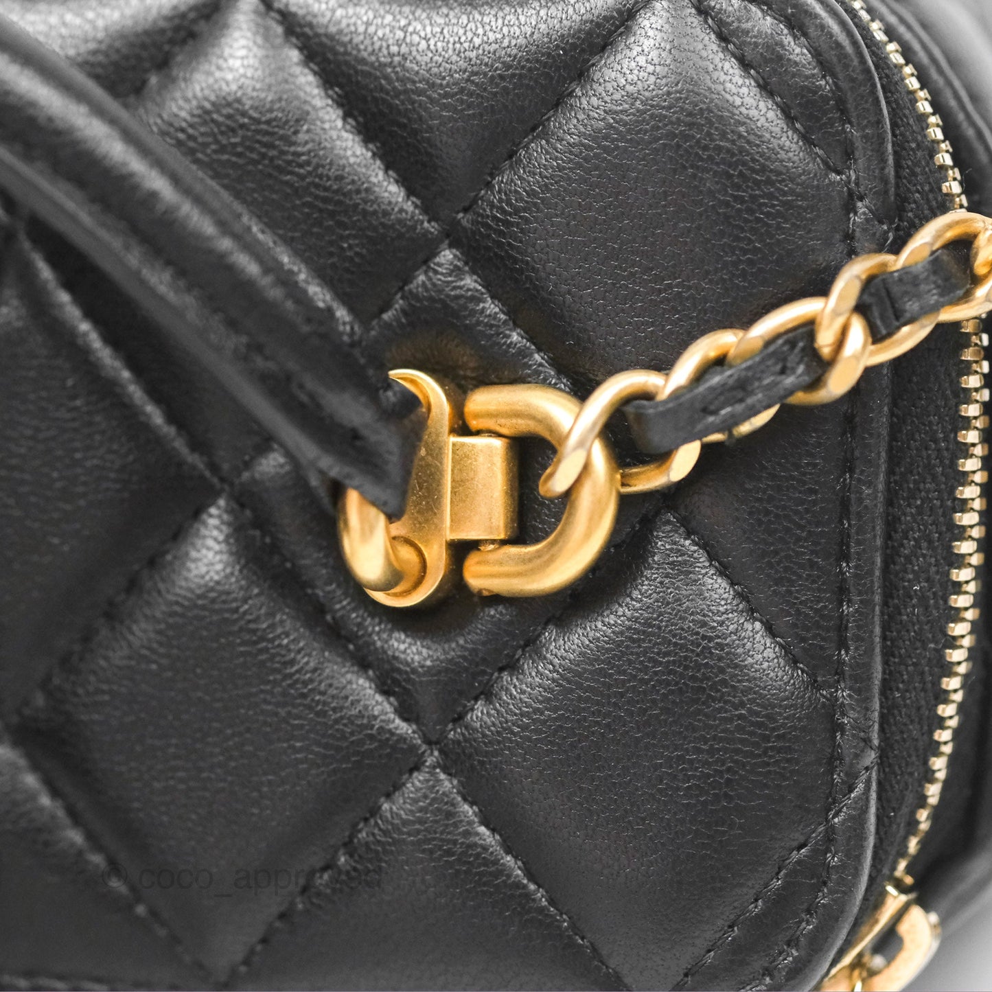 Chanel Vanity Rectangular Top Handle Black Lambskin Aged Gold Hardware