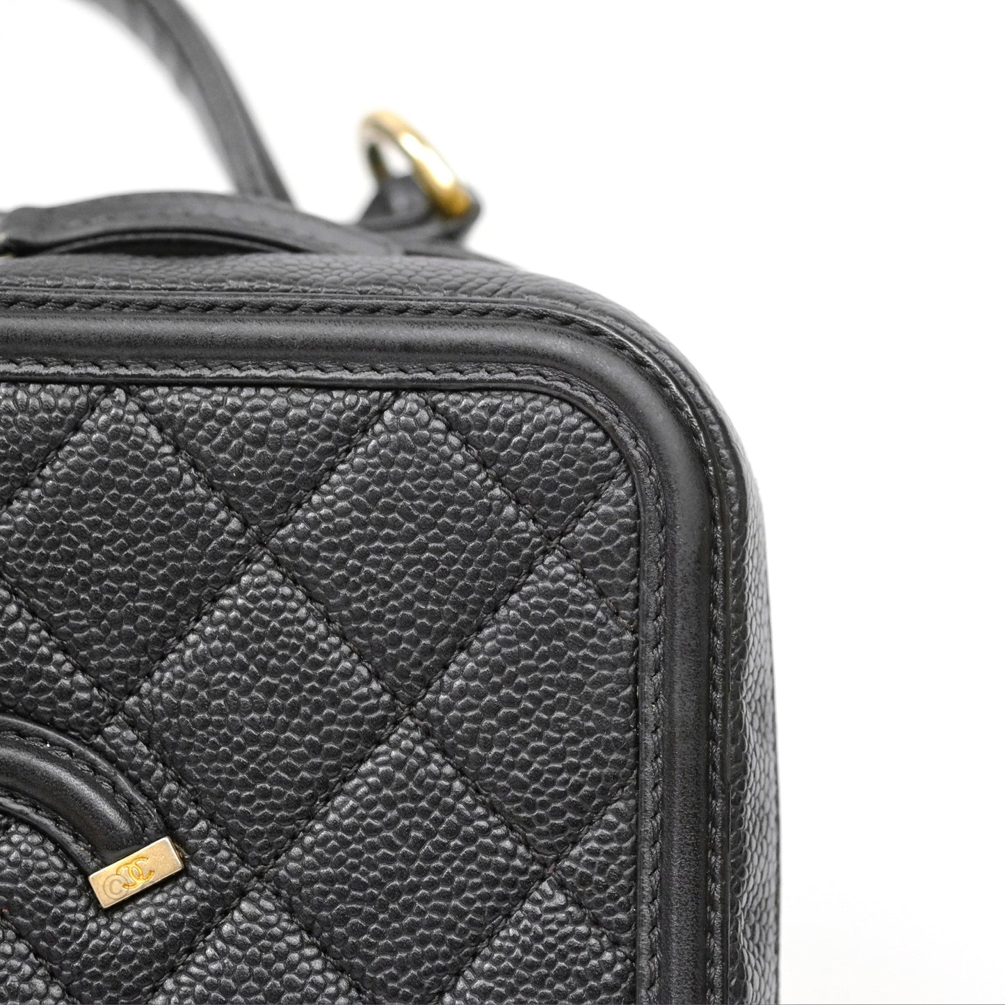 Chanel Quilted Medium CC Filigree Vanity Case Black Caviar Gold Hardware
