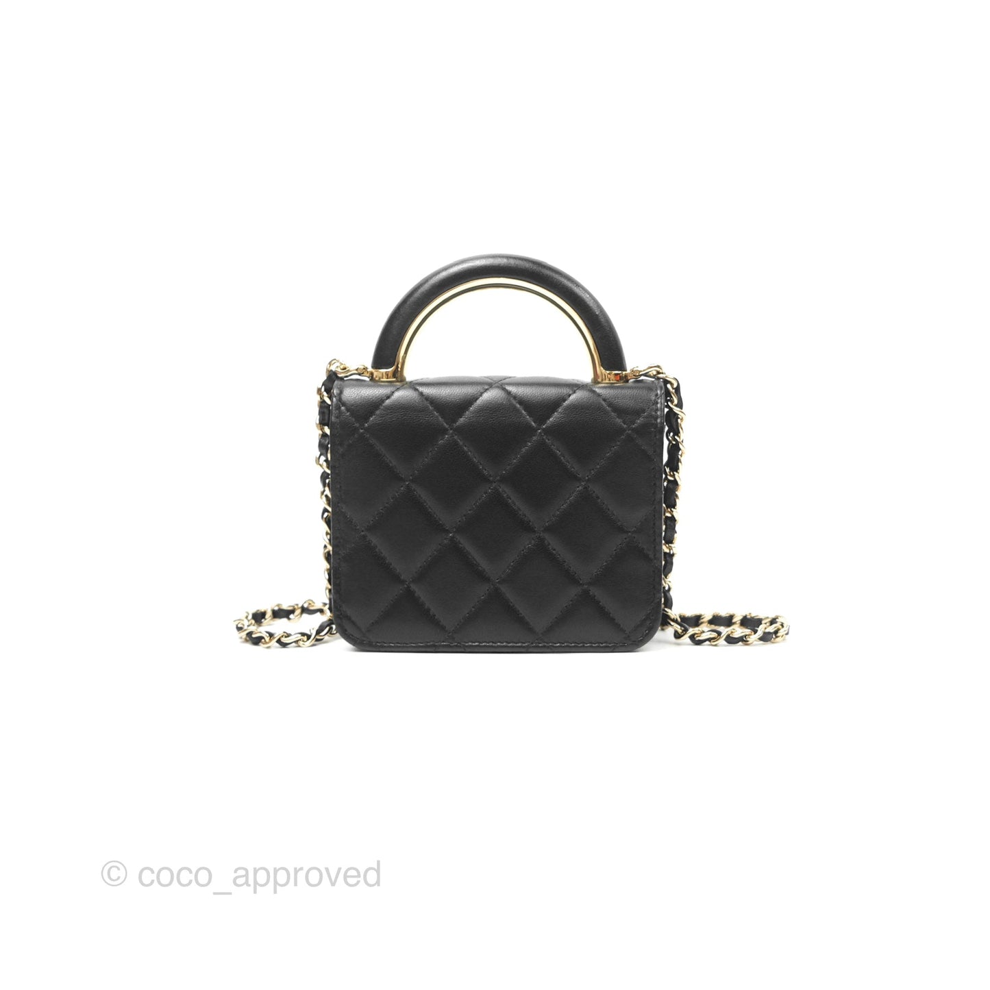 Chanel Top Handle Clutch with Chain Black Lambskin Gold Hardware 22A