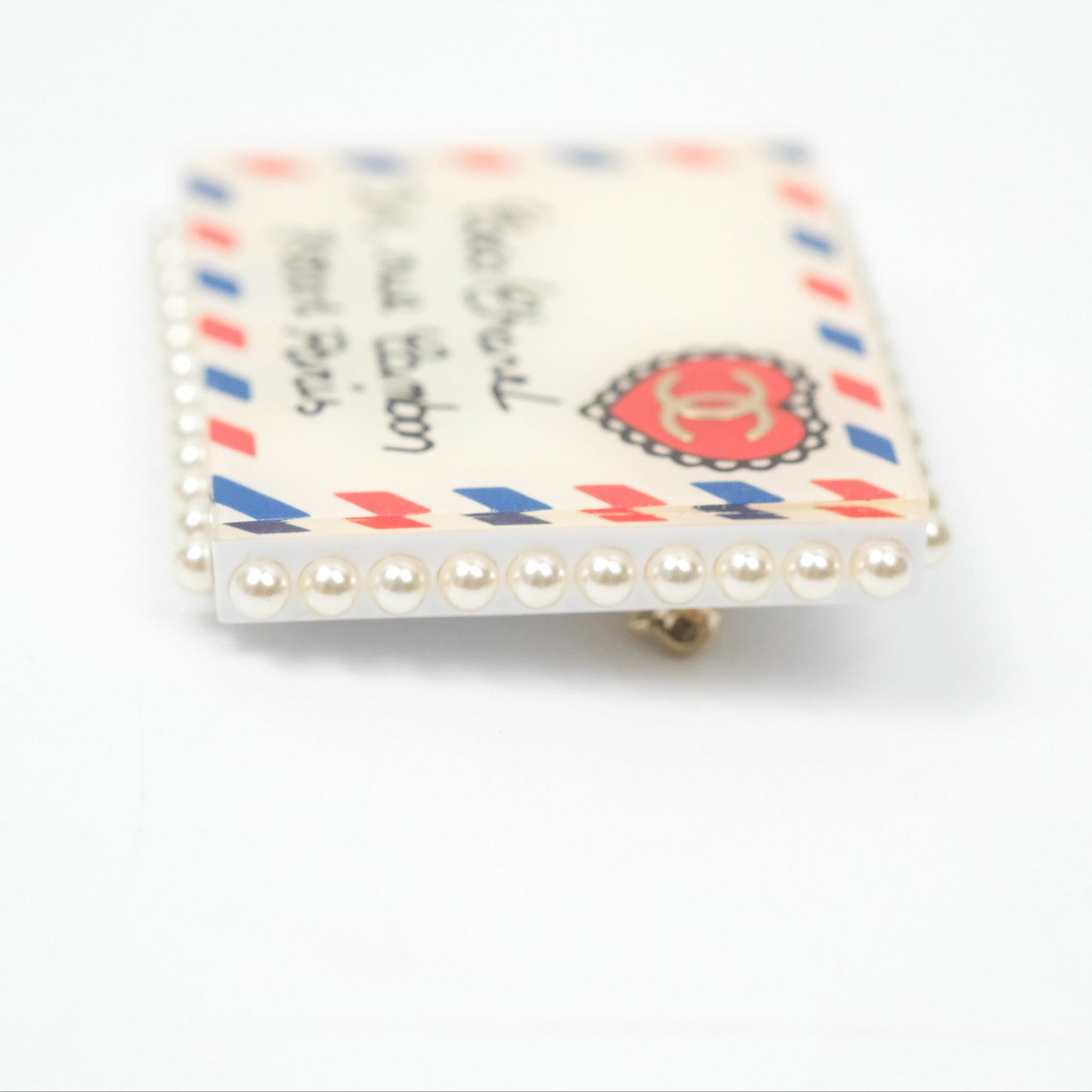 Chanel CC Postcard Pearl Brooch Gold Tone 19C