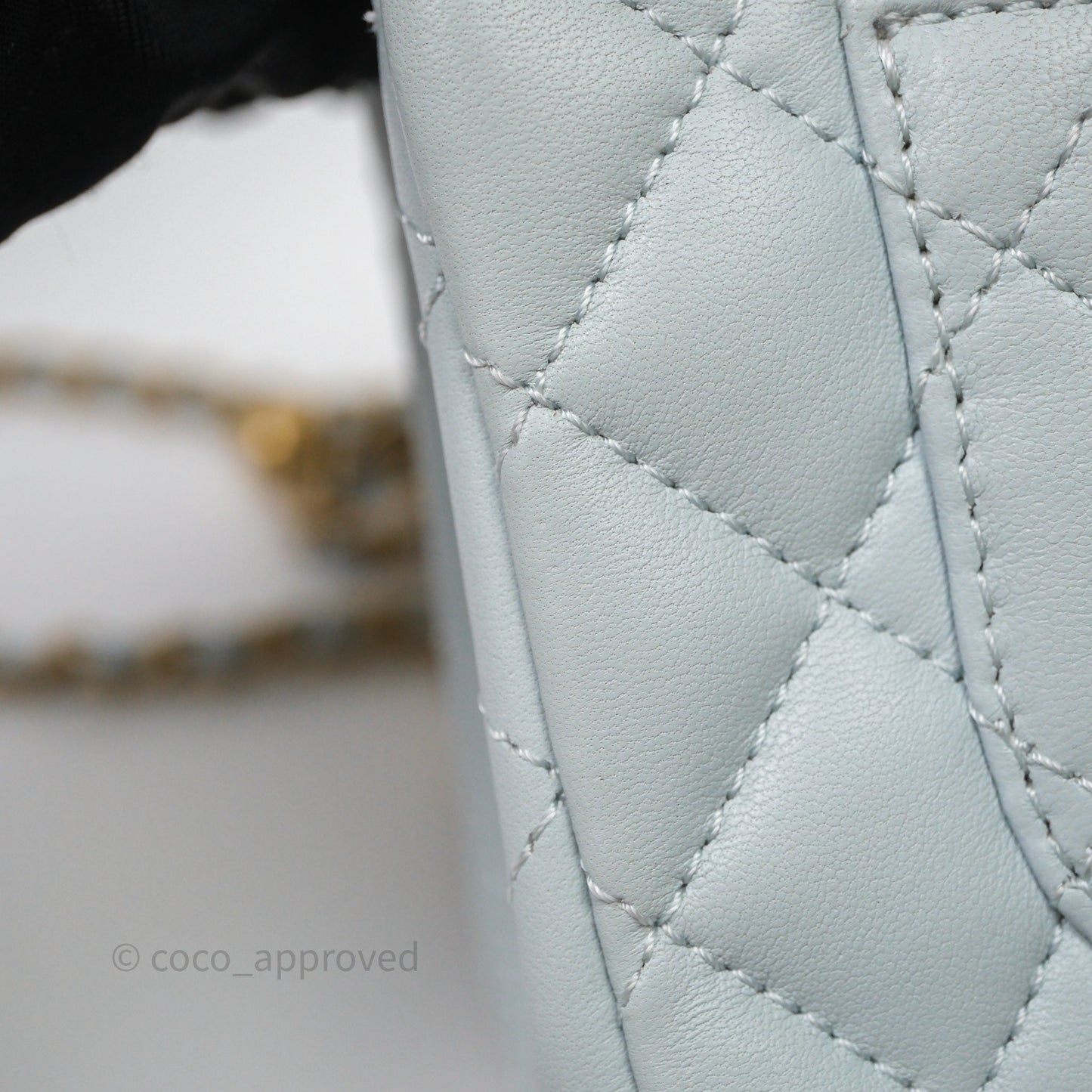 Chanel Pearl Crush Mini Rectangular Light Blue Lambskin Aged Gold Hardware