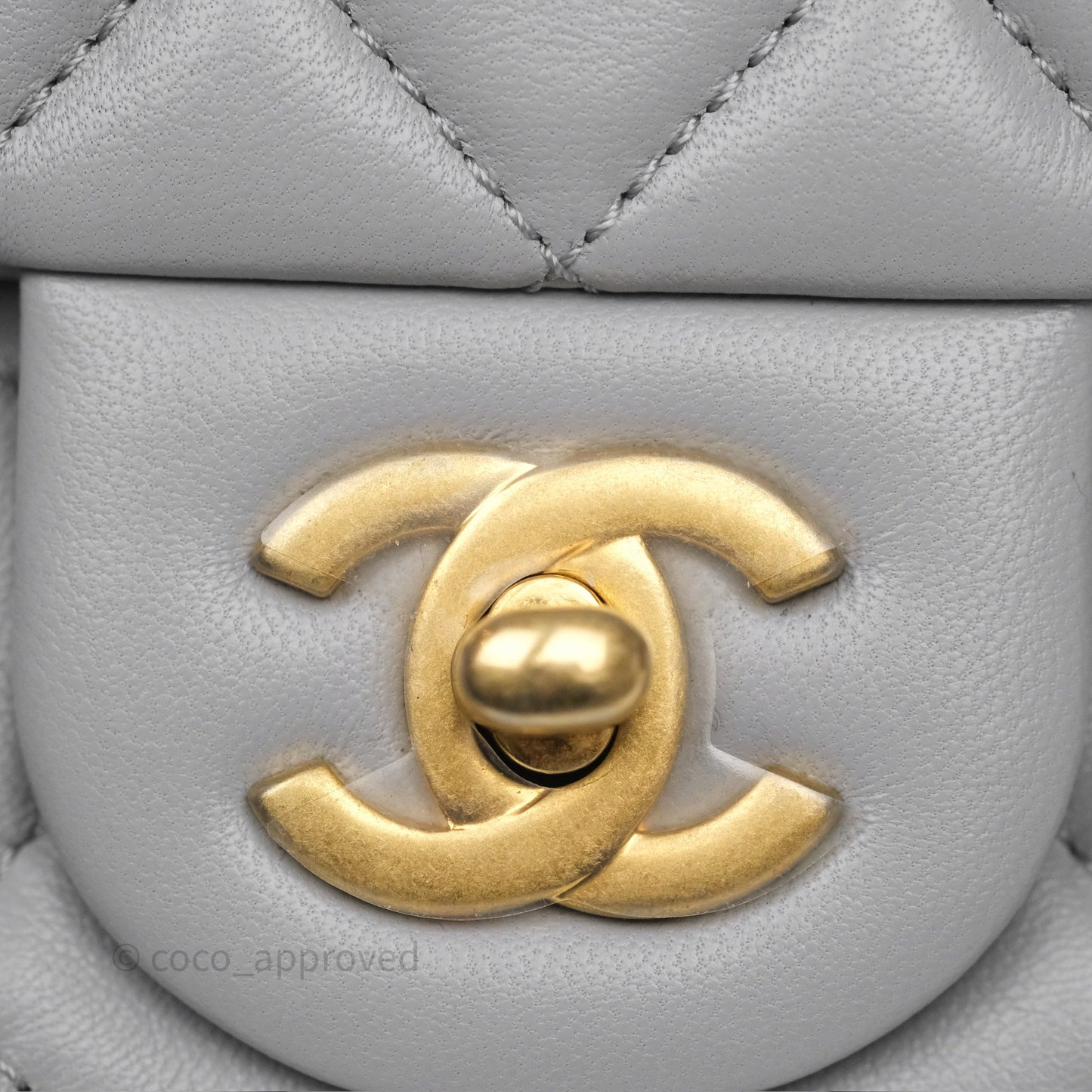 Chanel Pearl Crush Mini Square Quilted Grey Lambskin Aged Gold Hardware