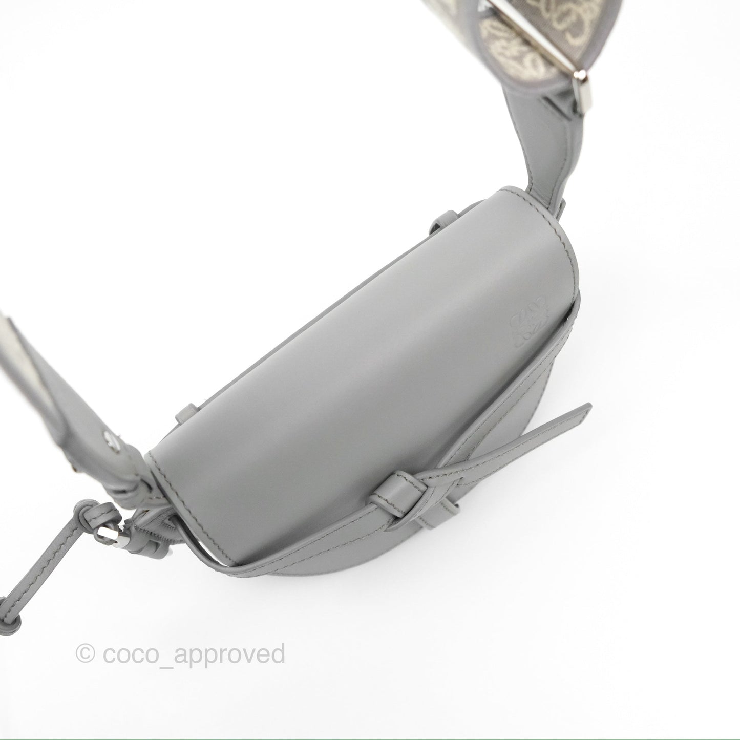 Loewe Mini Gate Dual Bag in Soft Calfskin & Jacquard Strap Light Grey