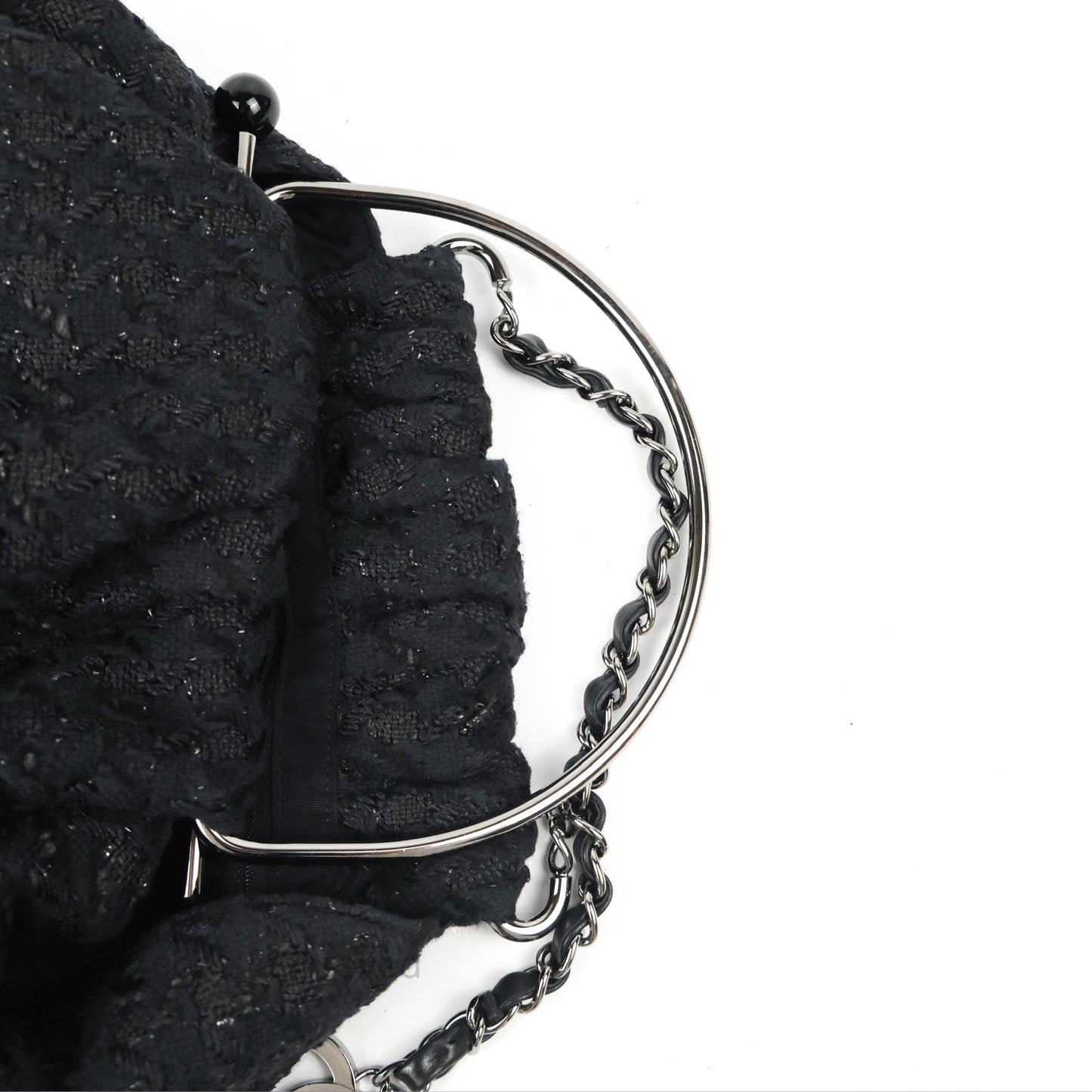 Chanel Tweed Boucle Knitting Bag Black Silver Hardware