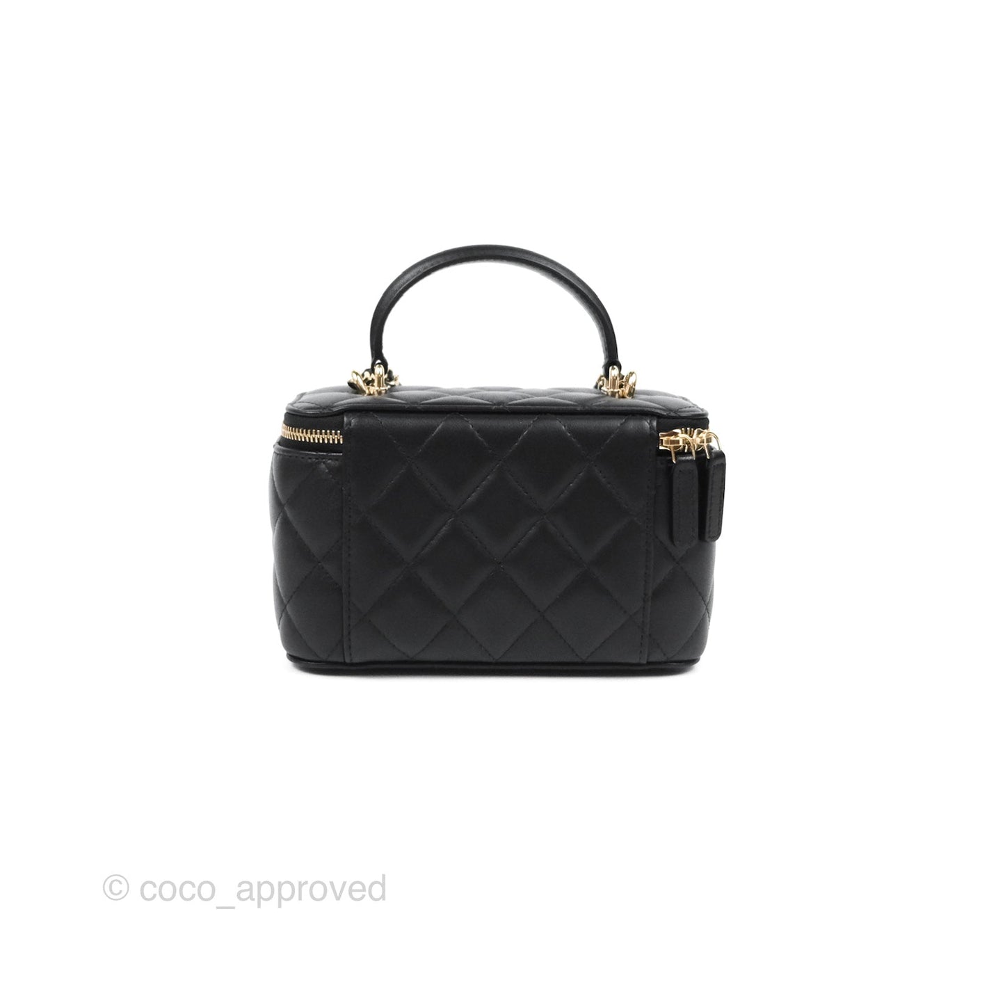 Chanel Vanity Rectangular Top Handle Black Lambskin Gold Hardware