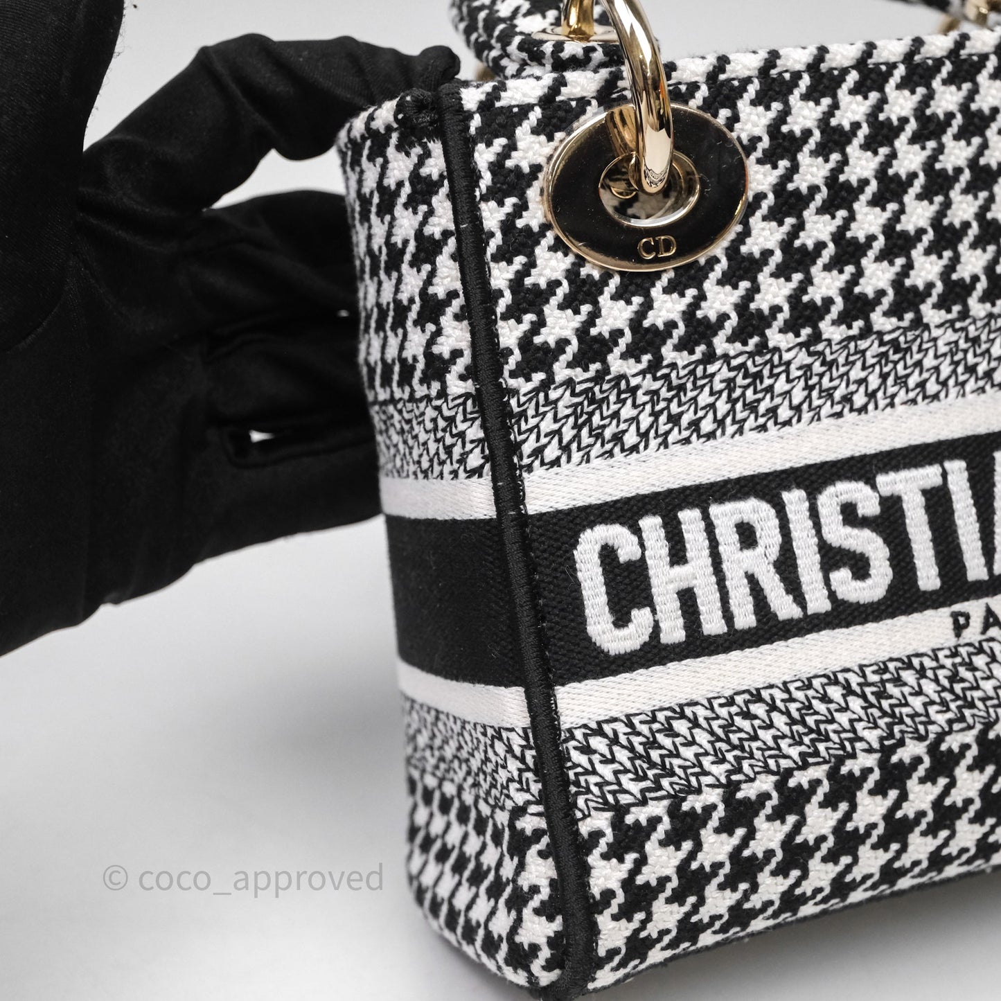 Christian Dior Mini Lady D-Lite Bag Black White Houndstooth