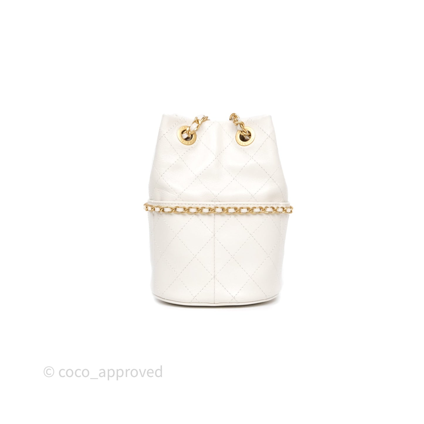 Chanel Mini Bucket Bag White Shiny Lambskin Aged Gold Hardware 25C