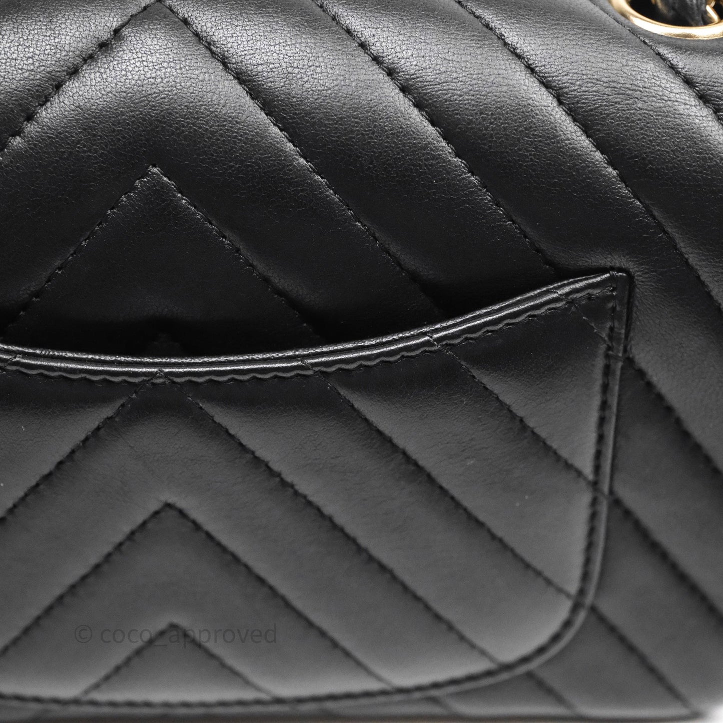 Chanel Quilted Mini Rectangular Chevron Black Lambskin Gold Hardware