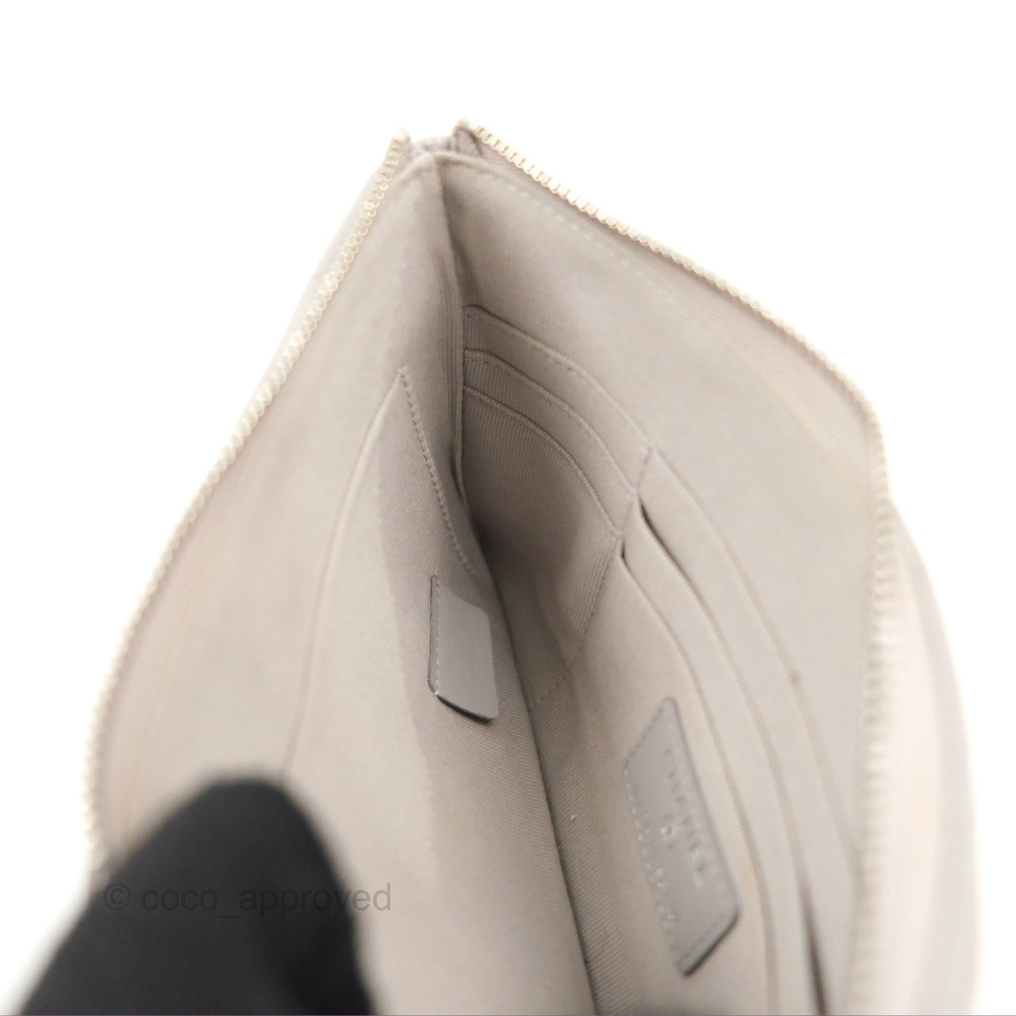 Chanel Quilted Small O Case Grey Lambskin Silver Hardware