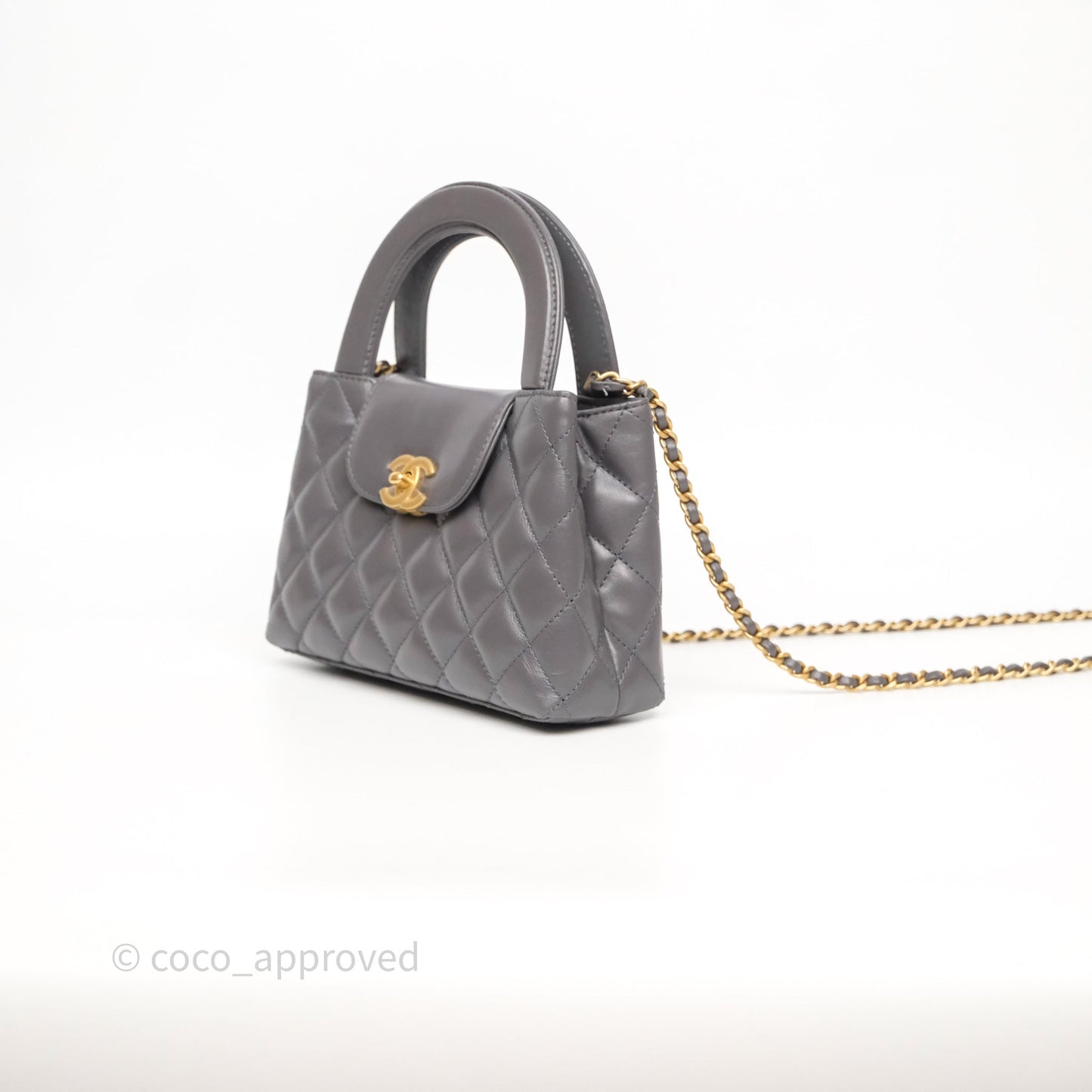 Chanel Kelly Bag Quilted Grey Shiny Crumpled Calfskin Aged Gold Hardware