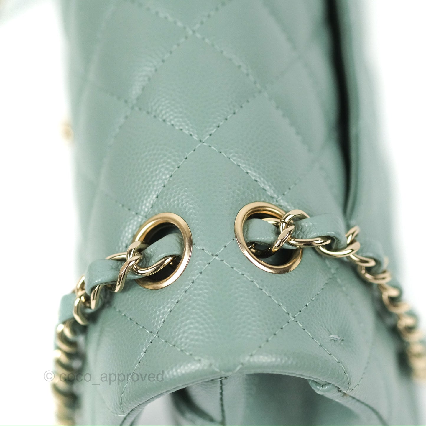 Chanel Classic M/L Medium Flap Quilted Tiffany Green Caviar Gold Hardware