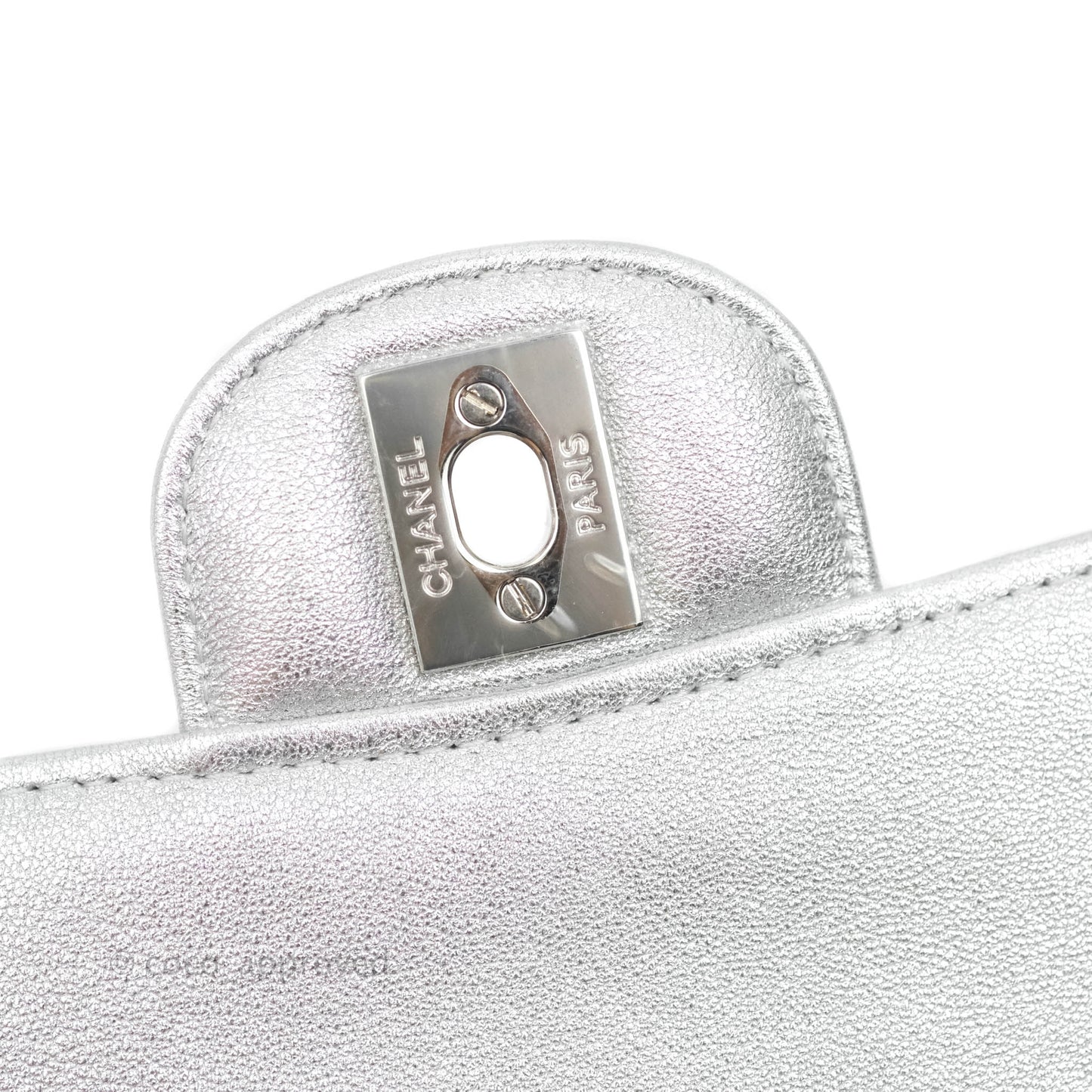 Chanel Classic Quilted Mini Square Flap Silver Lambskin Silver Hardware