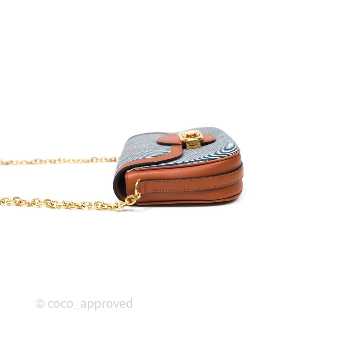 Celine Medium Chain Maillon Triomphe Canvas Tan Calfskin