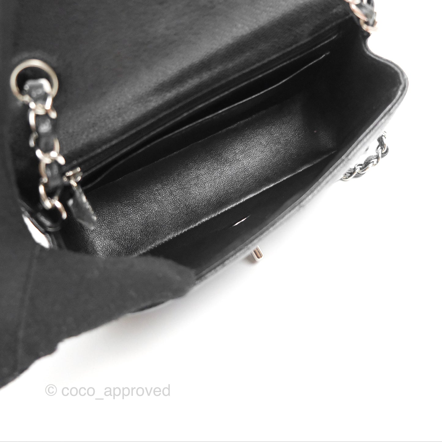 Chanel Classic Quilted Mini Rectangular Flap Black Caviar Silver Hardware