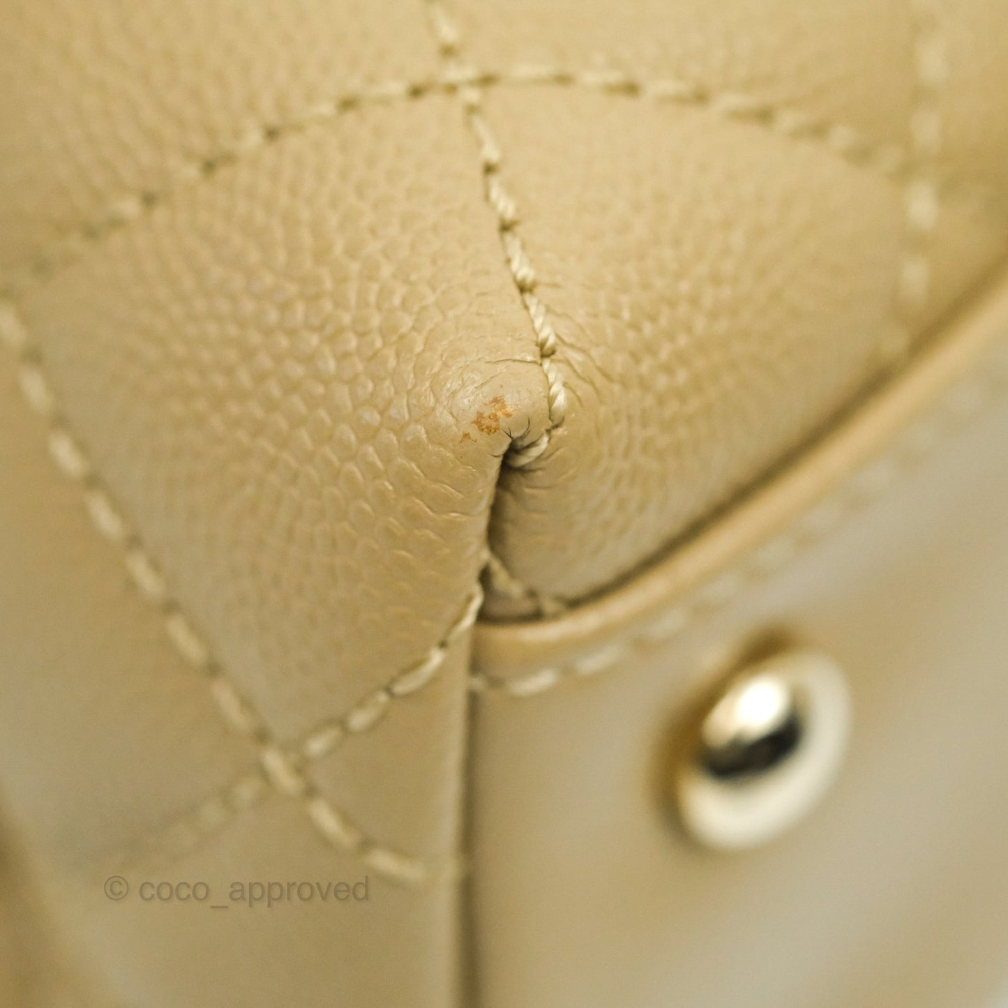 Chanel Small Coco Handle Quilted Dark Beige Caviar Gold Hardware Lizard Embossed Handle 21A
