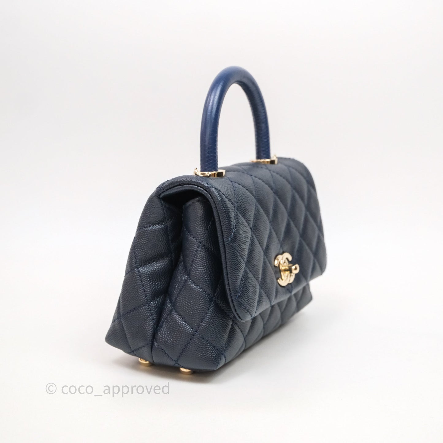 Chanel Mini Coco Handle Quilted Navy Caviar Gold Hardware Lizard Embossed Handle