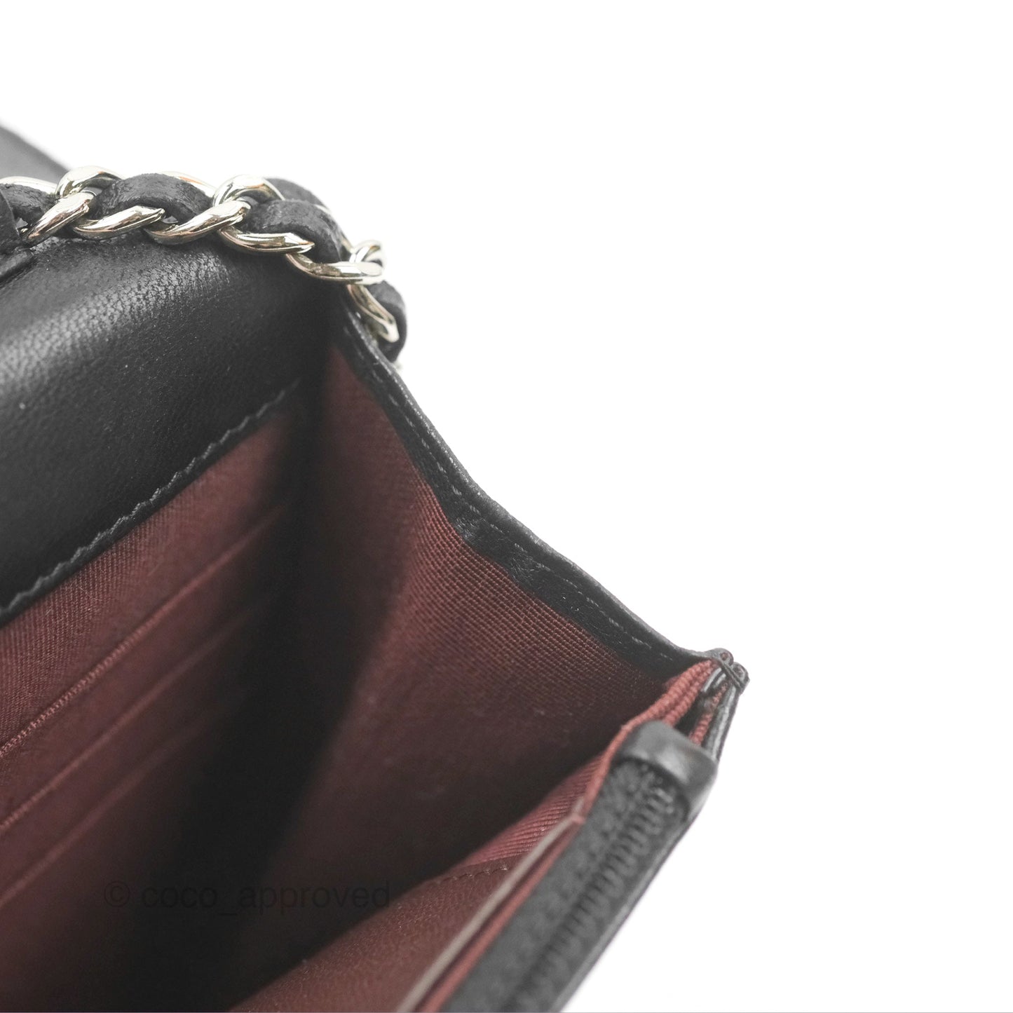 Chanel Quilted Classic Wallet On Chain WOC Black Lambskin Silver Hardware