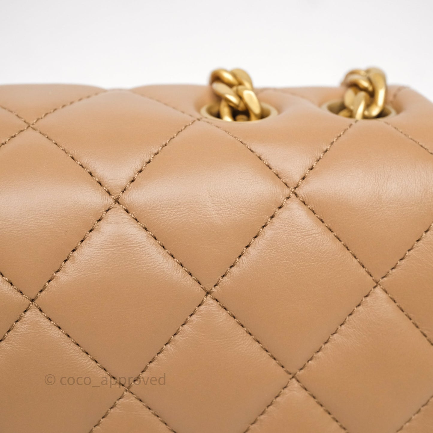 Chanel Medium All Slide Adjustable Chain Flap Bag Beige Lambskin Aged Gold Hardware