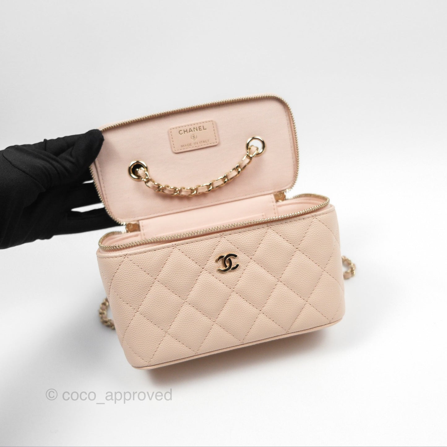 Chanel Vanity with Classic Chain Light Beige Caviar Gold Hardware 22C