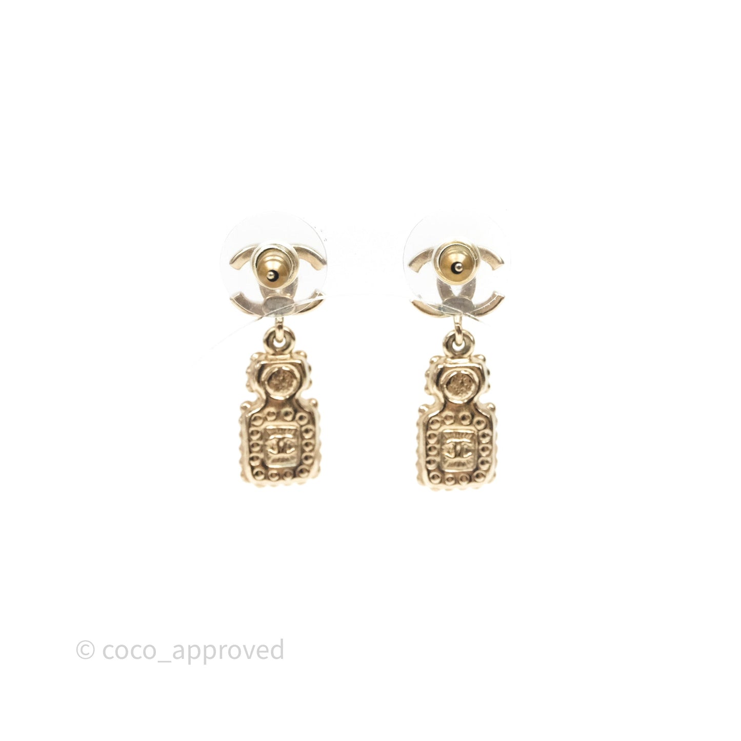 Chanel CC Crystal Perfume Bottle Earrings Gold Tone 21K