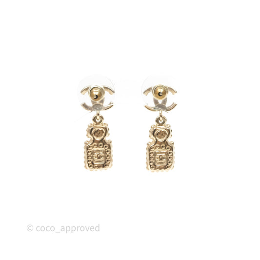 Chanel CC Crystal Perfume Bottle Earrings Gold Tone 21K