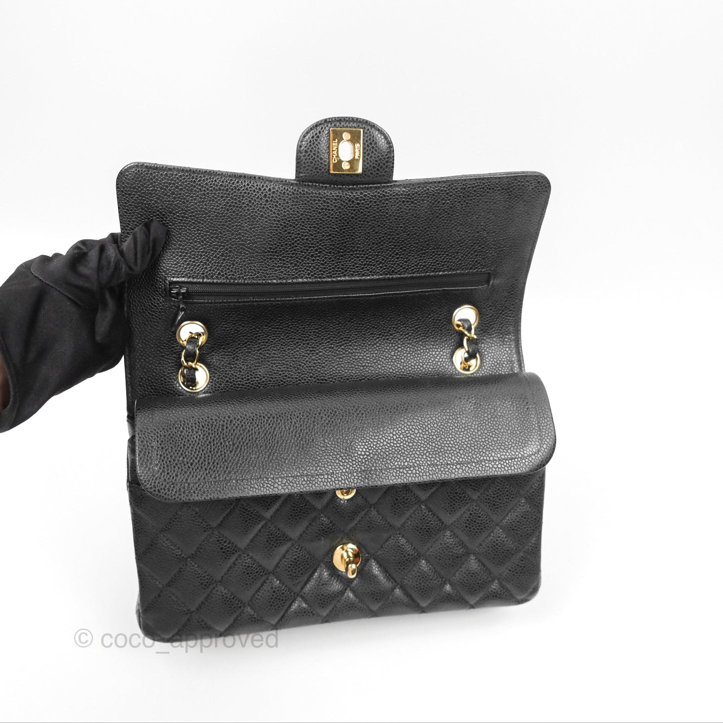 Chanel Classic M/L Medium Flap Quilted Black Caviar Gold Hardware