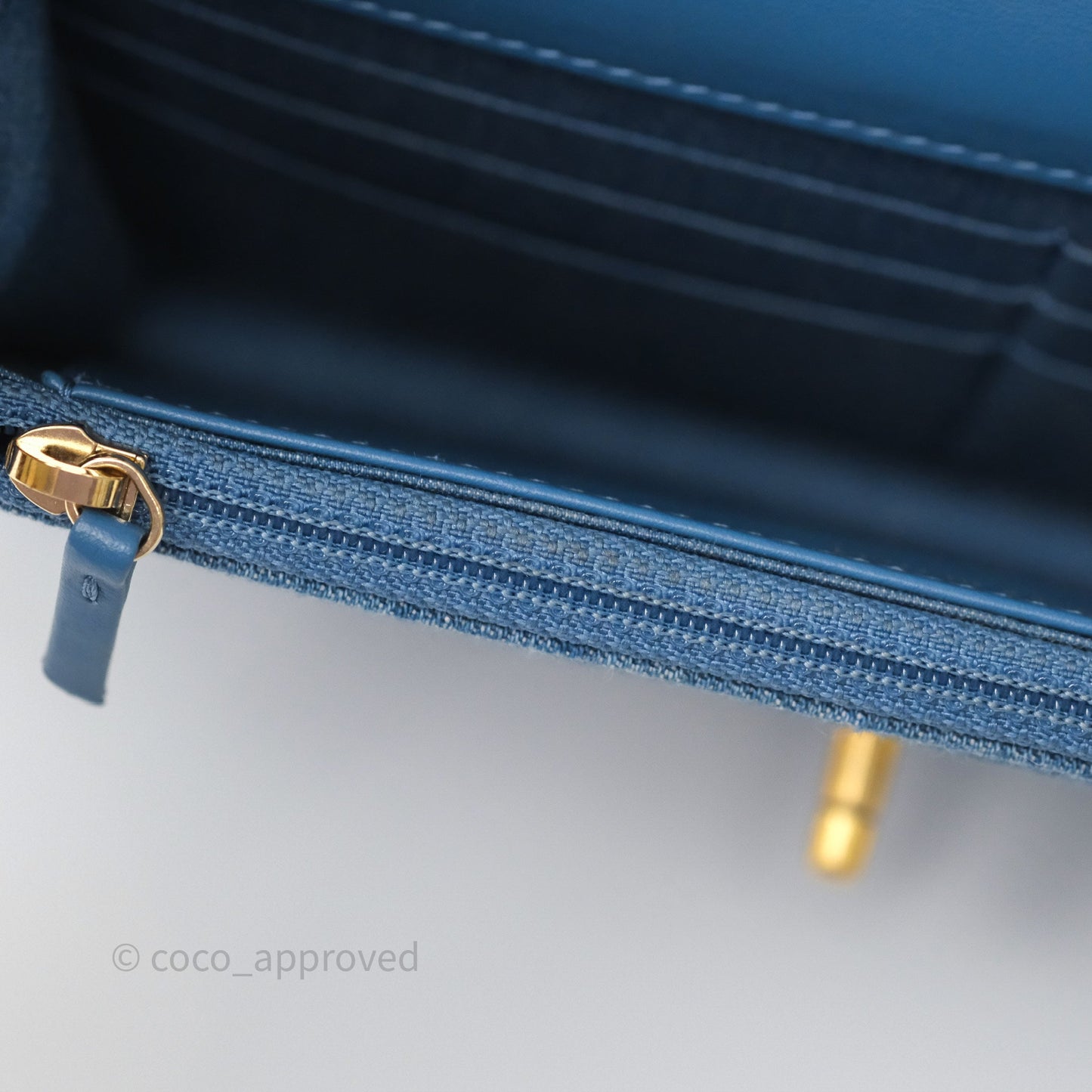 Chanel Quilted Pearl Crush Wallet on Chain WOC Denim Aged Gold Hardware